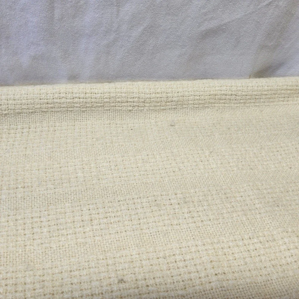 Tulips & Ivory Throw Blanket Unisex Cream Wool Blend Embroidered Pink Floral USA